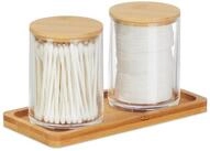 relaxdays Make-Up Organizer Wattest&auml;bchenbeh&auml;lter mit Tablett, 3-tlg.