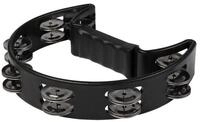FAME Tambourine,FHT-B Hand Tambourine Schwarz Doppelreihige Stahlschellen Klarer