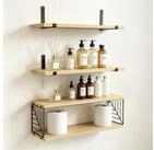 relaxdays Wandregal 3-tlg. Set, 3-tlg., Holzoptik-Schwarz