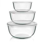 Arendo Salatsch&uuml;ssel 3er Set mit Deckel, Glassch&uuml;ssel 1,1L / 2,7L / 4,4L, Glas