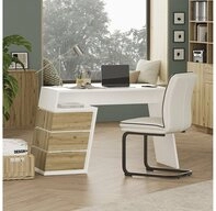 Vicco Schreibtisch Okaro, Wei&szlig;/Eiche, 105 x 50 cm mit 3 Schubladen (1-St)