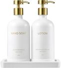 LuxusKollektion Seifenspender Glas Seifenspender Set 500ML mit Tablett wei&szlig;