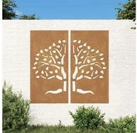 vidaXL Kunstdruck, 2-tlg. Garten-Wanddeko 105x155 cm Cortenstahl Baum-Design