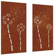 vidaXL Wandbild 2-tlg. Garten-Wanddeko 105x55 cm Cortenstahl Blumen-Design, (1...