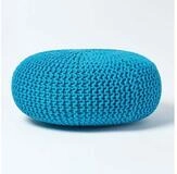 Homescapes Pouf Gro&szlig;er Strickpouf 100% Baumwolle, t&uuml;rkis