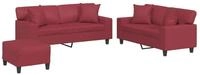 vidaXL Sofa 3-tlg. Sofagarnitur mit Kissen Weinrot Kunstleder