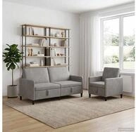 vidaXL Sofa vidaXL Sofa Set mit Stauraum 2 stk. Hellgrau Polyester
