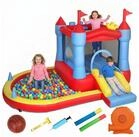 AIYAPLAY H&uuml;pfburg Trampolin mit Gebl&auml;se und Rutsche, Planschbecken/B&auml;llebad,