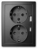 McPower FLAIR 2-fach Steckdose schwarz, 250V~/16A, USB-A&C Unterputzschalter