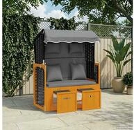 vidaXL Gartenliege vidaXL Strandkorb mit Kissen Poly Rattan Massivholz Schwarz