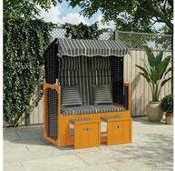 vidaXL Gartenliege vidaXL Strandkorb mit Kissen Poly Rattan & Massivholz...