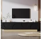 OKWISH TV-Schrank 175x41,5x40 cm mit 4 T&uuml;ren in Schwarz mit Holzmaserung...
