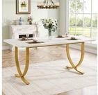 LuxusKollektion Esstisch Esstisch 160x80x75 cm f&uuml;r 6 Personen wei&szlig; mit gold...
