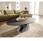 DELIFE Couchtisch Edge, Oval 140x80 cm Keramik Laminam&reg; Noir Desir Braun Parabi