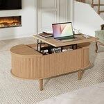 REDOM Couchtisch Vintage-Wohnzimmertisch mit vertikalen Streifen & Ovalform...