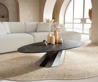 DELIFE Couchtisch Edge, Oval 140x75 cm Keramik Laminam&reg; Noir Desir Braun Parabi
