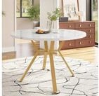 OKWISH Essgruppe Runder Marmortisch 100 cm, X-Gestell Metall, moderner...