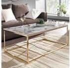 FINEBUY Couchtisch FB36840 100 cm rechteckig Marmor Optik Wei&szlig; / Gold