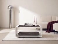 WFL GROUP Couchtisch mit schwebender Ablage und abgerundetem Metallgestell in...