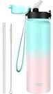 LuxusKollektion Thermoflasche Trinkflasche 1L Edelstahl Strohhalm Auslaufsicher Gr&uuml;n
