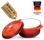 BIG-PAN Kochtopf Emaillierter Gusseisen Topf mit Deckel &Oslash;24 cm 4L Br&auml;ter Dutch