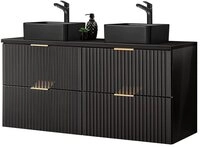 Lomadox Waschtisch ADELAIDE-56-BLACK, mit 2 schwarzen Aufsatzbecken matt schwarz