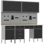 vidaXL Werkzeugschrank Werkbank 10 Stk. Schwarz und Grau Ingenieure Holz und...
