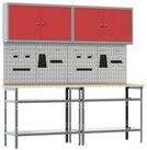 vidaXL Werkbank Werkbank-Set 8 stk. Rot und Grau Pulverbeschichteter Stahl,...