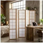 Homestyle4u Paravent Raumteiler Indoor Holz Trennwand Shoji in Wei&szlig; Sichtschutz