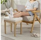 HOMCOM Fu&szlig;hocker Hocker aus Leinen, Holzbeine, Fu&szlig;st&uuml;tze, 42 x 32 x 46,5 cm