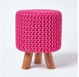 Homescapes Fu&szlig;hocker Gestrickter Fu&szlig;hocker, 42 cm hoch, pink