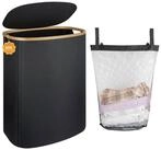 LuxusKollektion W&auml;schekorb W&auml;schekorb 80L Bambus Deckel W&auml;schesammler...