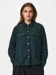Hemdbluse PIECES "PCEFFI LS SHIRT WVN NOOS", Damen, Gr. M, gr&uuml;n (scarab), Cord,