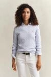Strickpullover GANT "STRETCH COTTON CABLE C-NECK", Damen, Gr. XXL, blau (light...