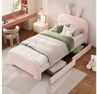 OKWISH Kinderbett Polsterbett 90x200 cm mit 2 Schubladen, Kaninchenkopf...