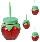 Mojawo Thermotasse 4er Trinkglas Wasserglas Saftglas Strohhalm Deckel Erdbeere...