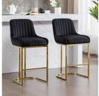 LuxusKollektion Barhocker Barhocker 2er Set Samt Metall Gold R&uuml;ckenlehne...
