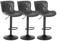 LuxusKollektion Barhocker Barhocker 3er Set Leder Lehne Fu&szlig;st&uuml;tze Dunkelgrau