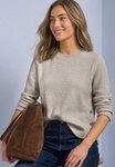 Rundhalspullover STREET ONE, Damen, Gr. 42, grau (sanded amber meliert), Strick,