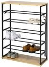 eluno Schuhregal f&uuml;r max. 18 Paar Schuhe, 2 Holzablagen, 4 Haken