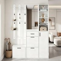 OKWISH Garderoben-Set Flurschrank mit Spiegel & 6 Haken, (1-St., Wei&szlig;,...