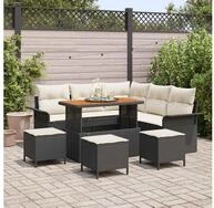 vidaXL Gartensofa, Garten-Sofa-Set 9 pcs Schwarz Poly-Rattan