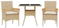 vidaXL Garten-Essgruppe 3-tlg. Garten-Essgruppe mit Kissen Beige Poly Rattan und