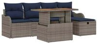 vidaXL Gartenlounge-Set Gartensofa-set 6 stk. Grau Poly-Rattan, (6-tlg)
