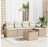 vidaXL Gartensofa, Sofa Set mit Kissen 6 pcs Beige Poly Rattan