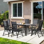 OKWISH Sitzgruppe 6‐tlg. klappbare Sitzgruppe in Schwarz aus Aluminium & Mesh,