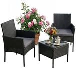 relaxdays Gartenlounge-Set 3-teiliges Gartenm&ouml;bel Set Rattan, (3-tlg), schwarz