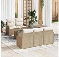 vidaXL Gartensofa, Gartensofa-set Beige Poly-Rattan