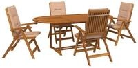 vidaXL Gartenlounge-Set 5-teiliges Garten-Esszimmer-Set Natur Massivholz