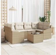 vidaXL Gartenlounge-Set vidaXL Sofa Set 7 stk. Beige und Creme Poly-Rattan